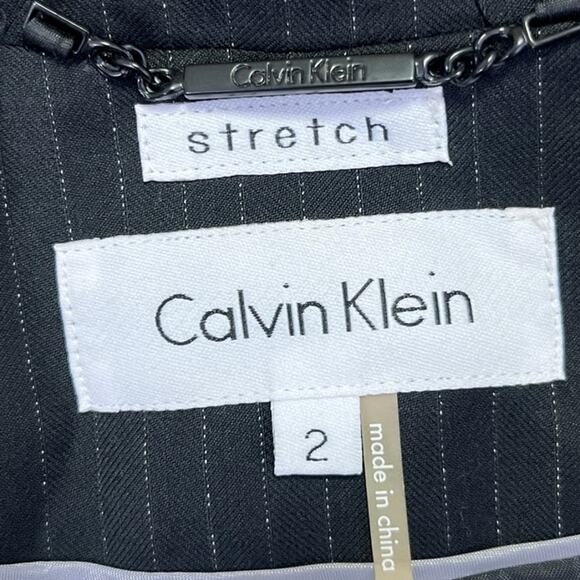 Calvin Klein Black Pinstriped Notch Collar Stretch Button Blazer Coat Jacket 2 - Picture 4 of 5